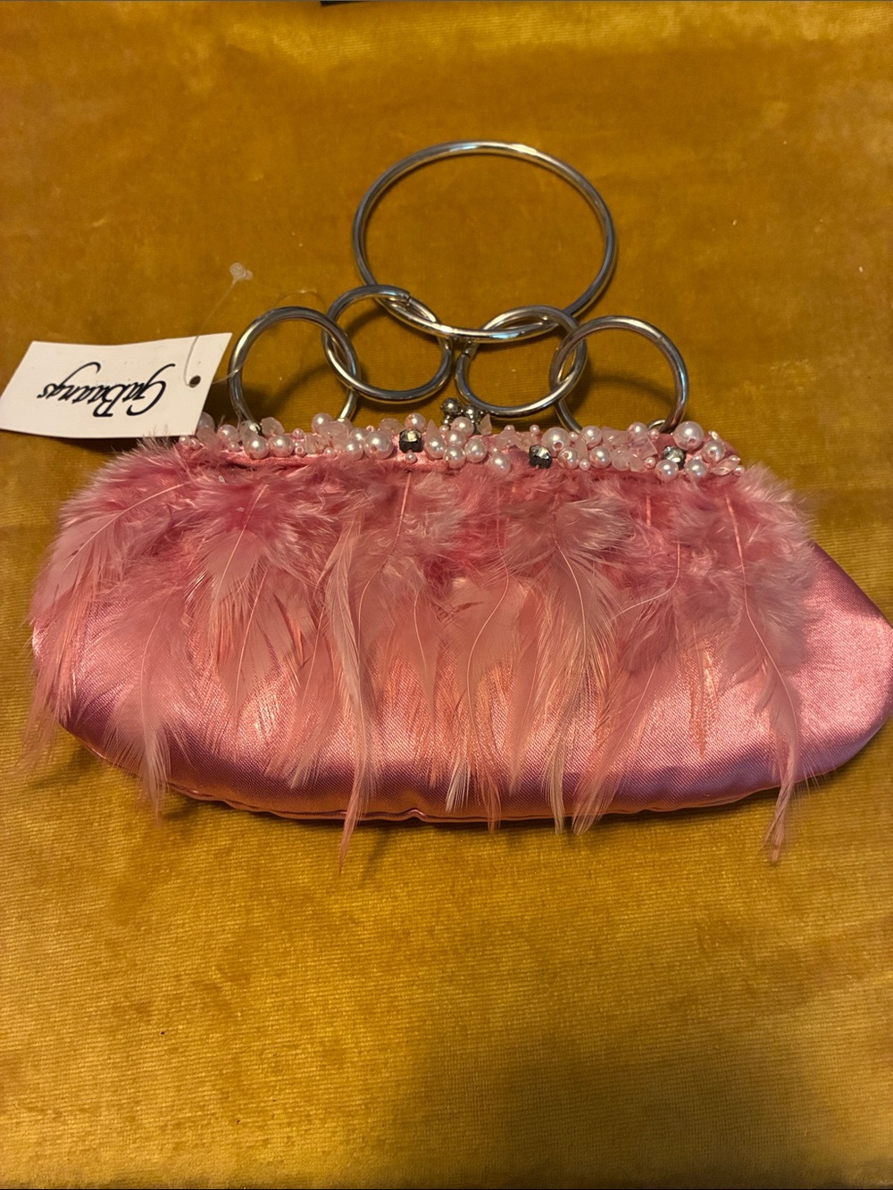 Feather & Pearl Pink Satin Wristlet Clutch